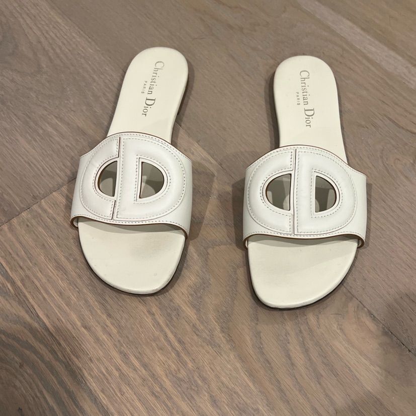 Dior White Slide Sandals